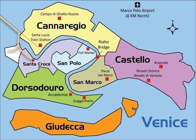 Mapa de los barrios de Venecia