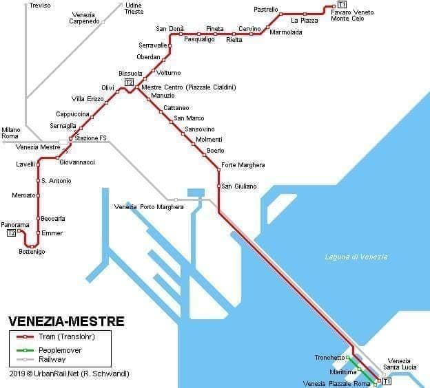 Mapa de las estaciones de tranvía de Venecia