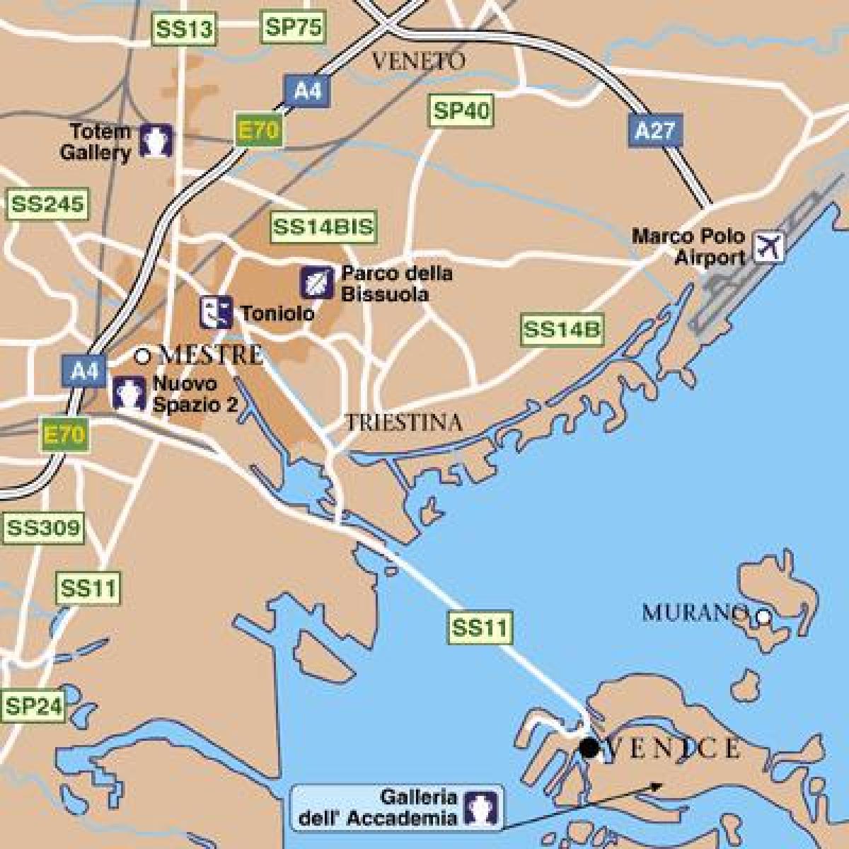 Mapa de los aeropuertos de Venecia