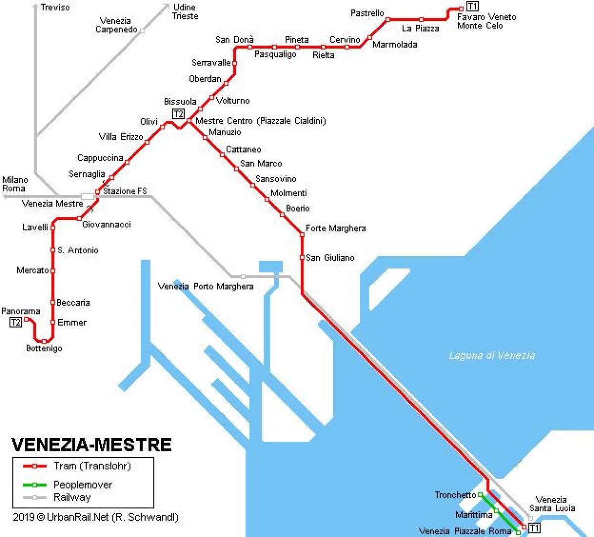 Mapa de las estaciones de tren de Venecia